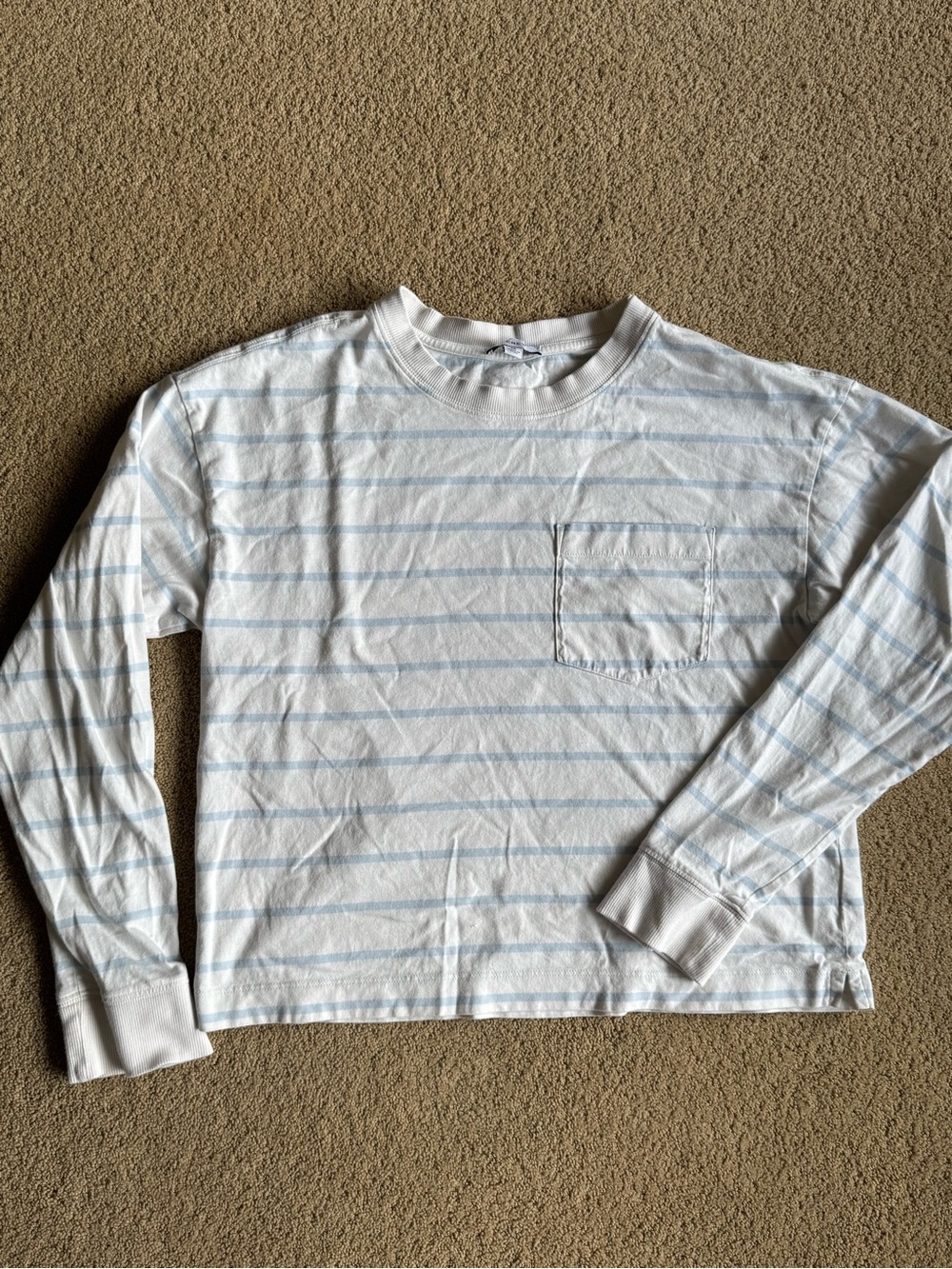 EVEREVE Blue White Striped Long Sleeve Pocket Tee Womens Medium